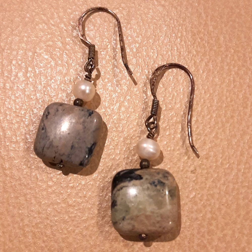 Genuine Pearl, Sterling Silver, & Stone Earrings